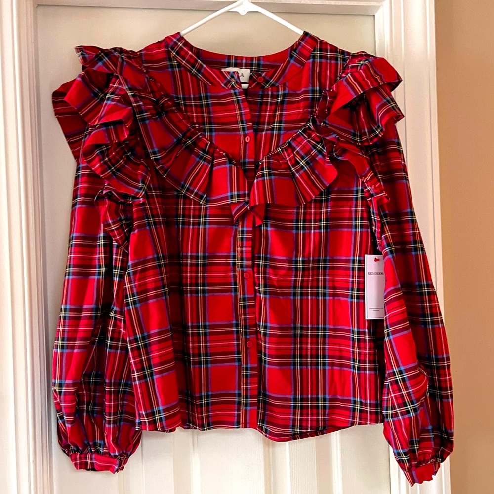 NWT Red Dress Boutique Taste The Sweetness Red Plaid Top size L